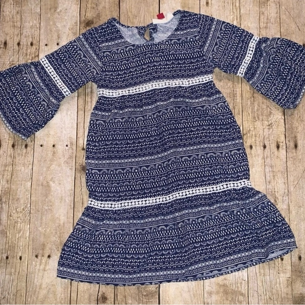 Red Camel Blue A-line Bell Sleeve Dress